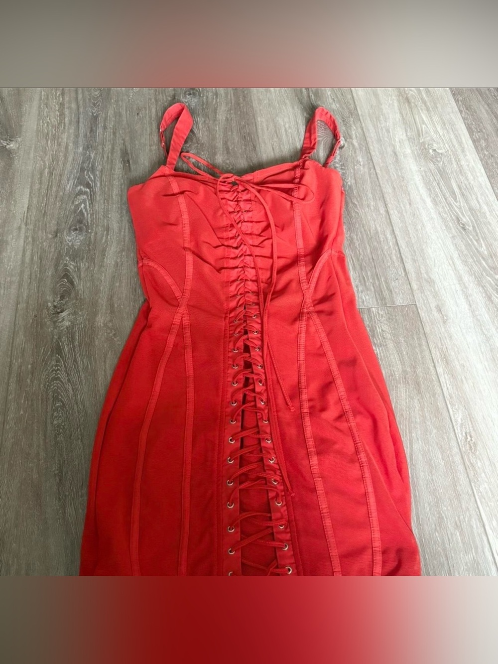 Oh Polly Red Lace-Up Bodycon Mini Dress - Picture 2 of 4